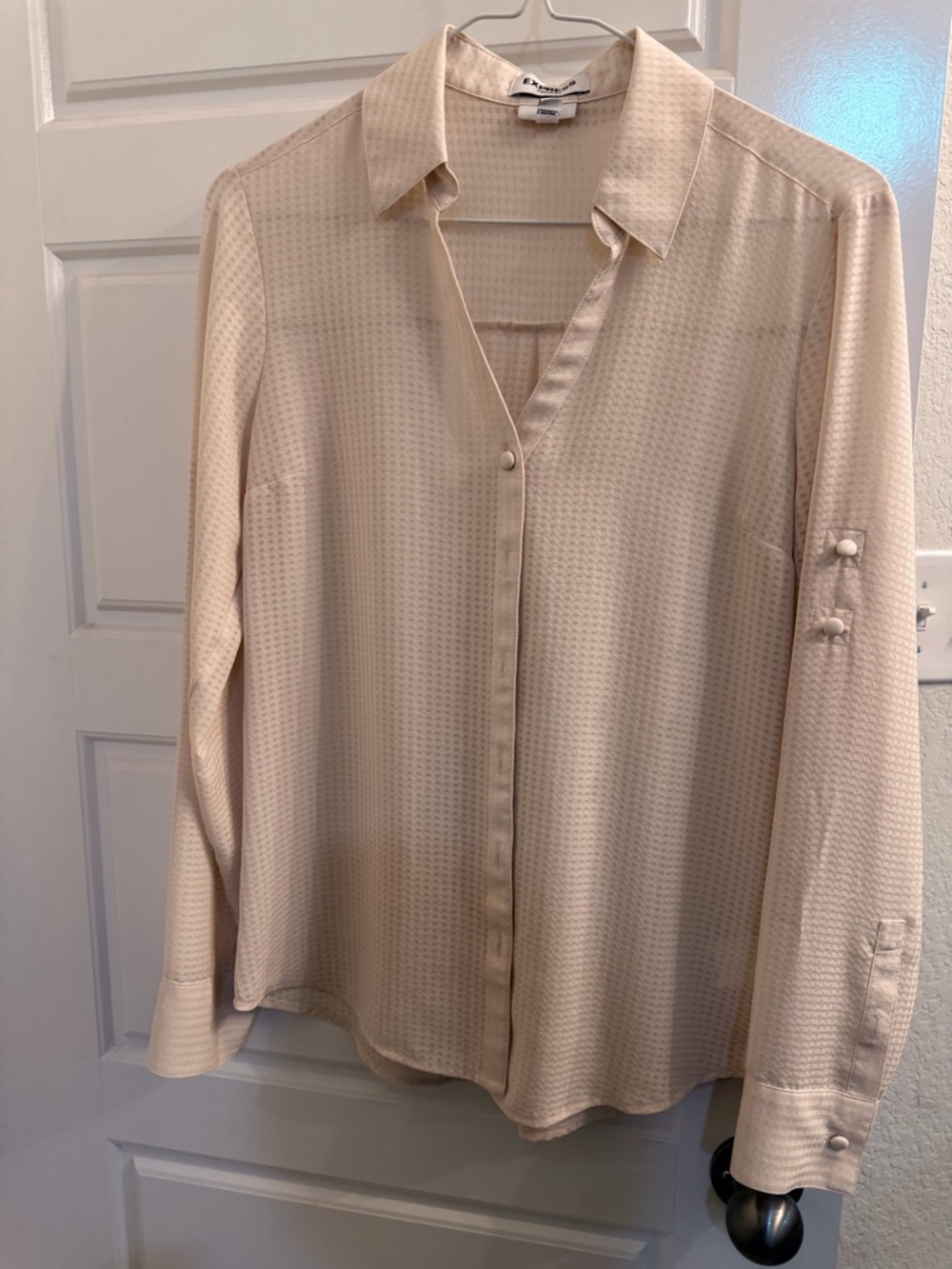 Express Cream Textured Button-Front Blouse
